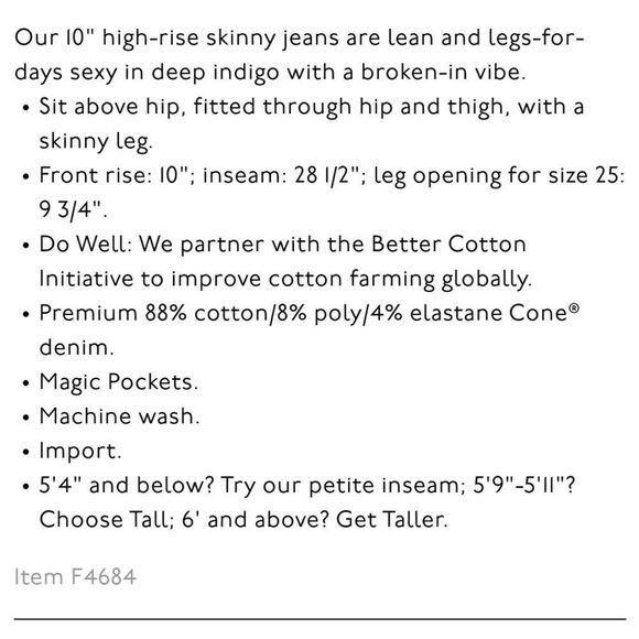 Madewell 10" High Rise Skinny Jeans Hayes Wash Blue Women's 26 - Picture 3 of 9